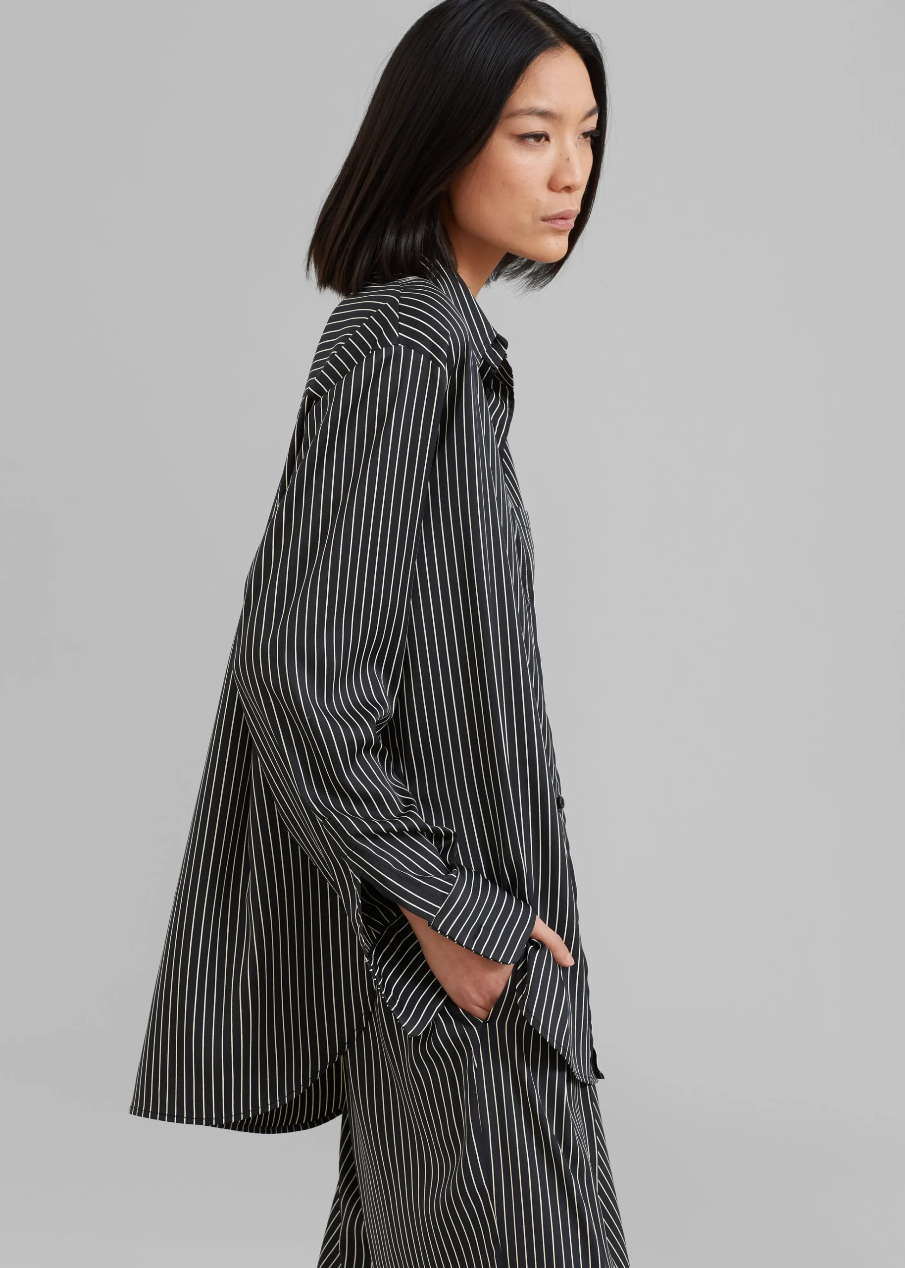 The Frankie Shop Lui Satin Shirt Black Pinstripe Clearance
