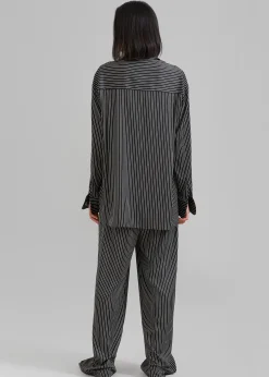The Frankie Shop Lui Satin Shirt Black Pinstripe Clearance