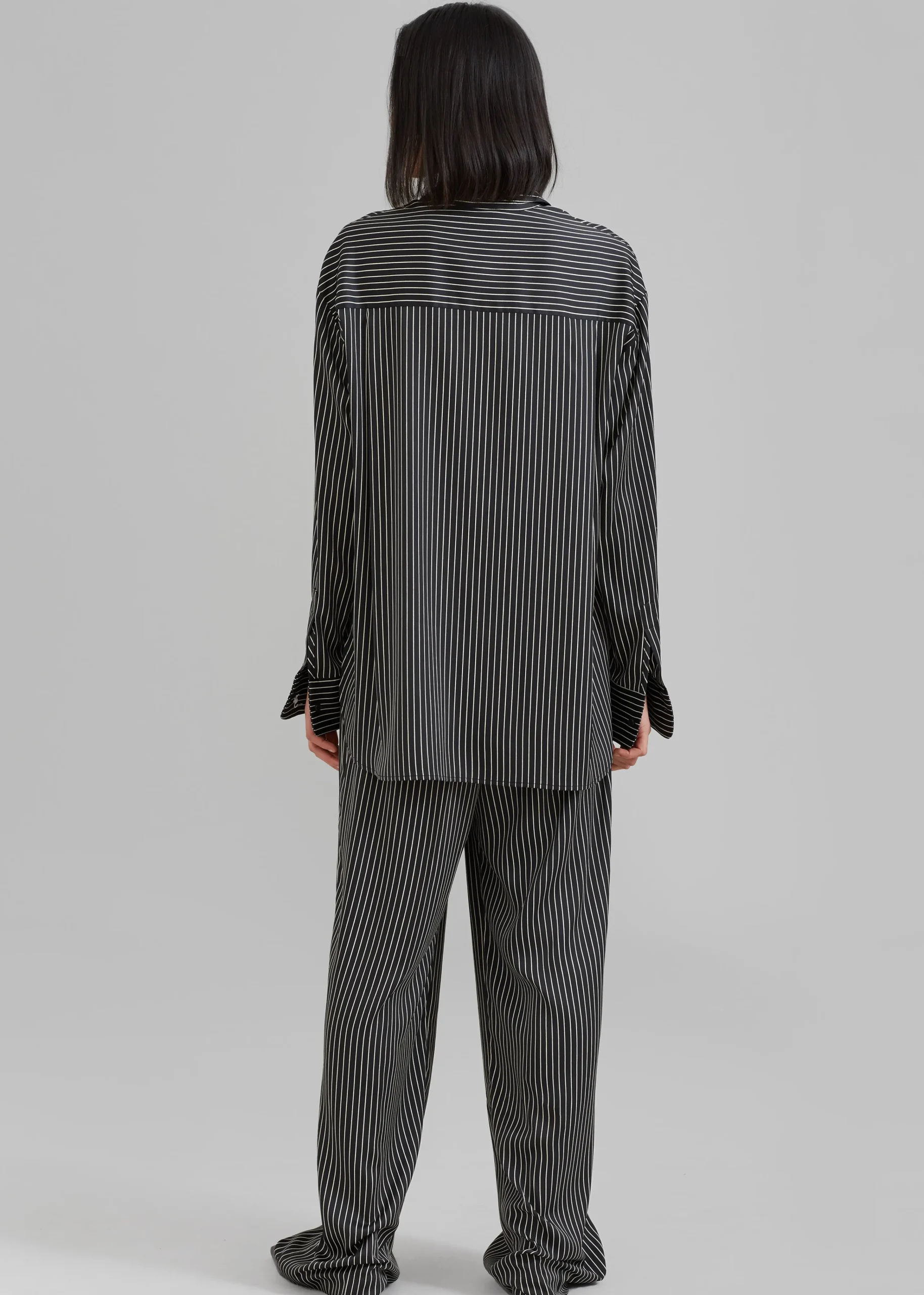 The Frankie Shop Lui Satin Shirt Black Pinstripe Clearance