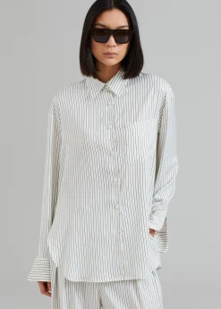 The Frankie Shop Lui Satin Shirt White Pinstripe Clearance