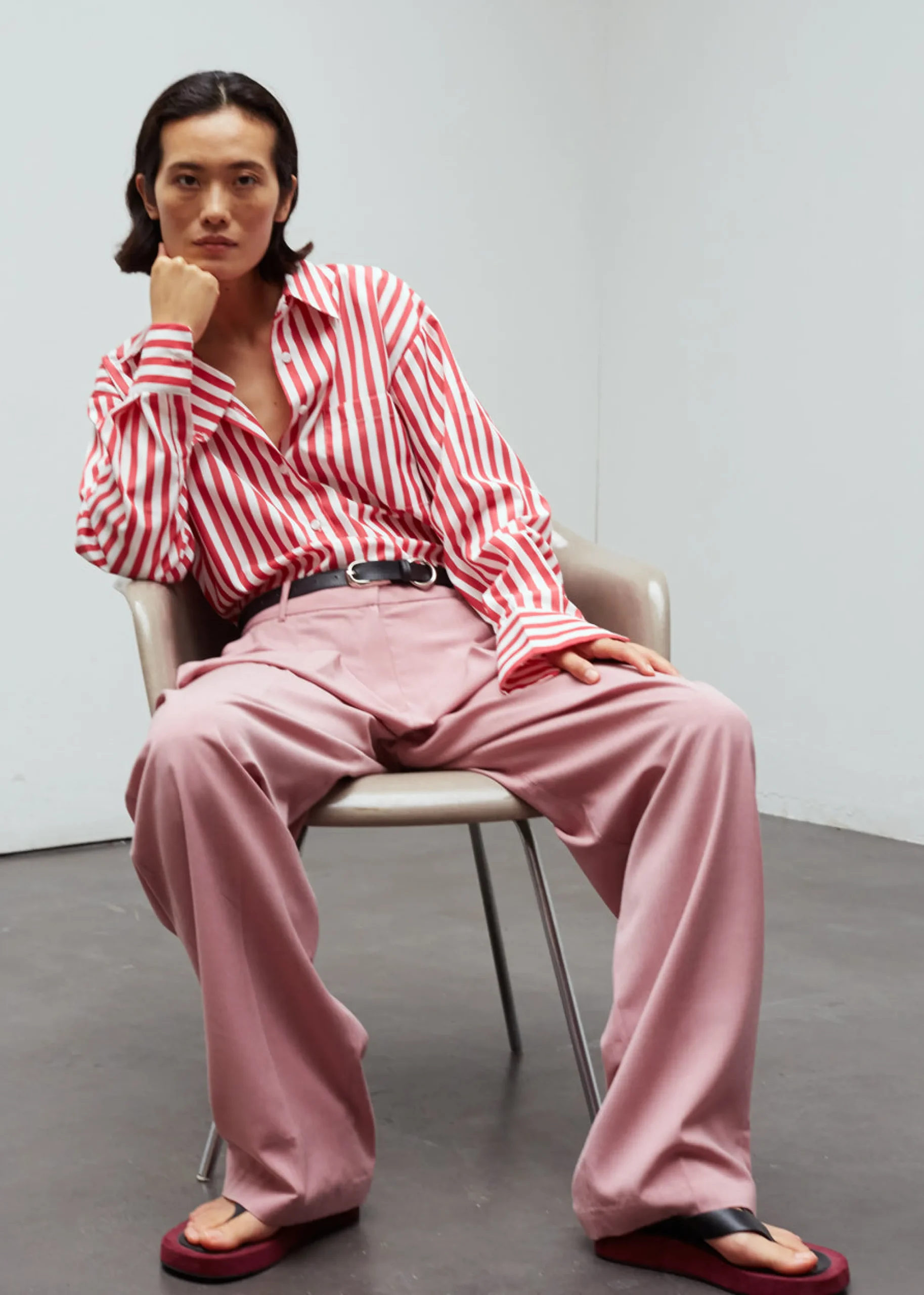 The Frankie Shop Lui Stripe Shirt Red Clearance