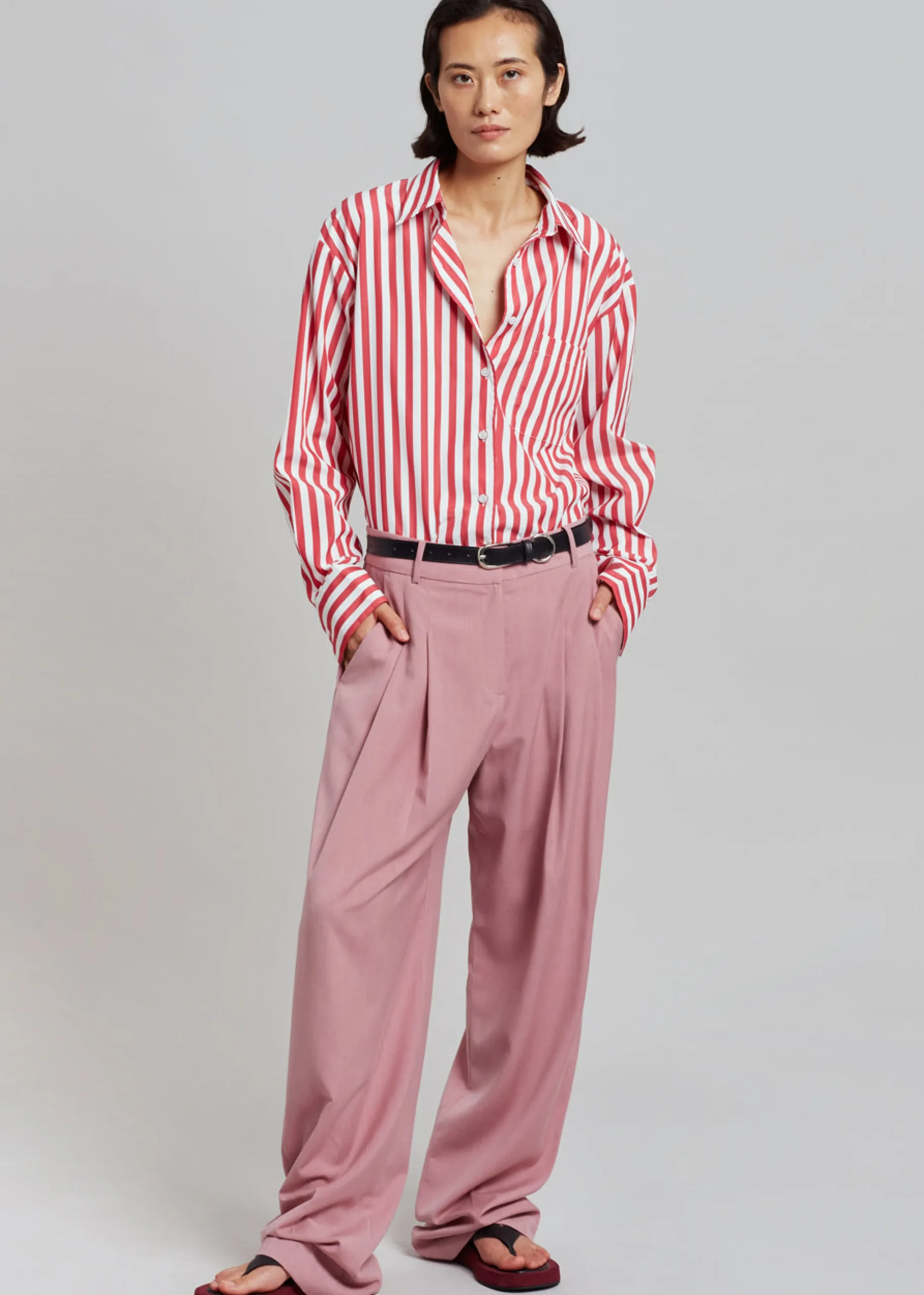 The Frankie Shop Lui Stripe Shirt Red Clearance