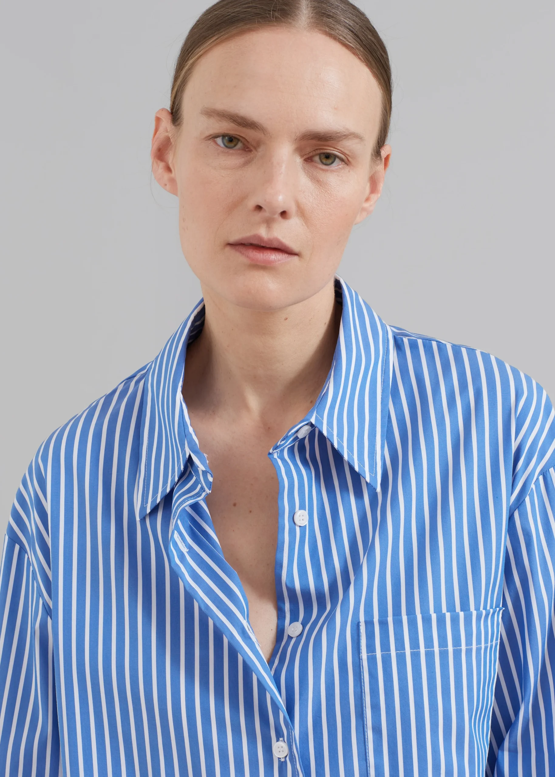 The Frankie Shop Lui Thin Stripe Shirt Medium Blue Stripe New