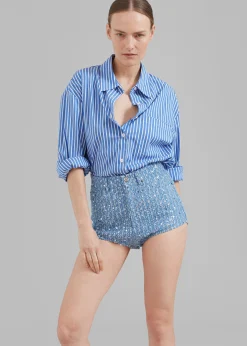The Frankie Shop Lui Thin Stripe Shirt Medium Blue Stripe New