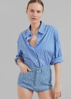 The Frankie Shop Lui Thin Stripe Shirt Medium Blue Stripe New