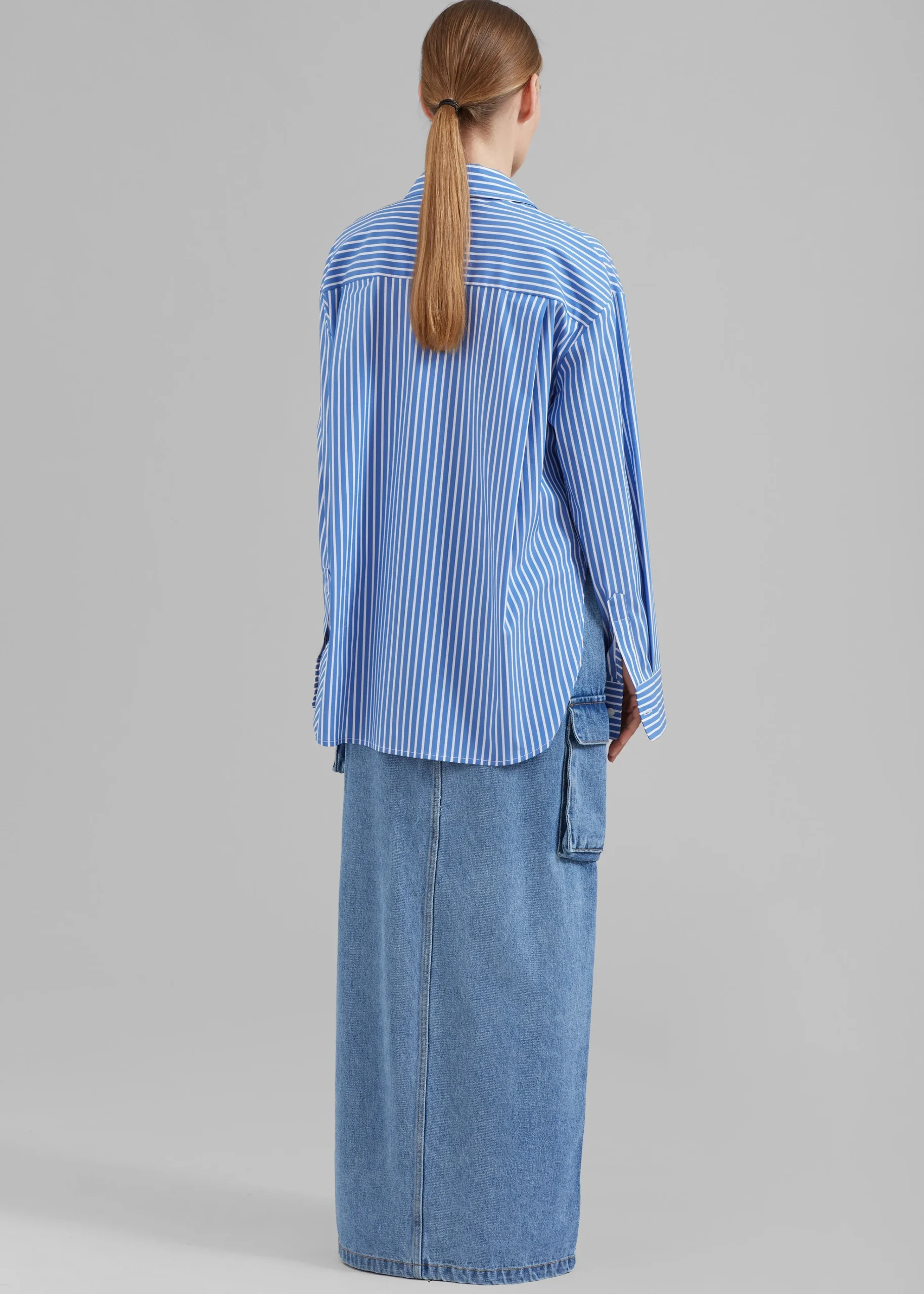 The Frankie Shop Lui Thin Stripe Shirt Medium Blue Stripe New