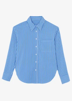 The Frankie Shop Lui Thin Stripe Shirt Medium Blue Stripe New