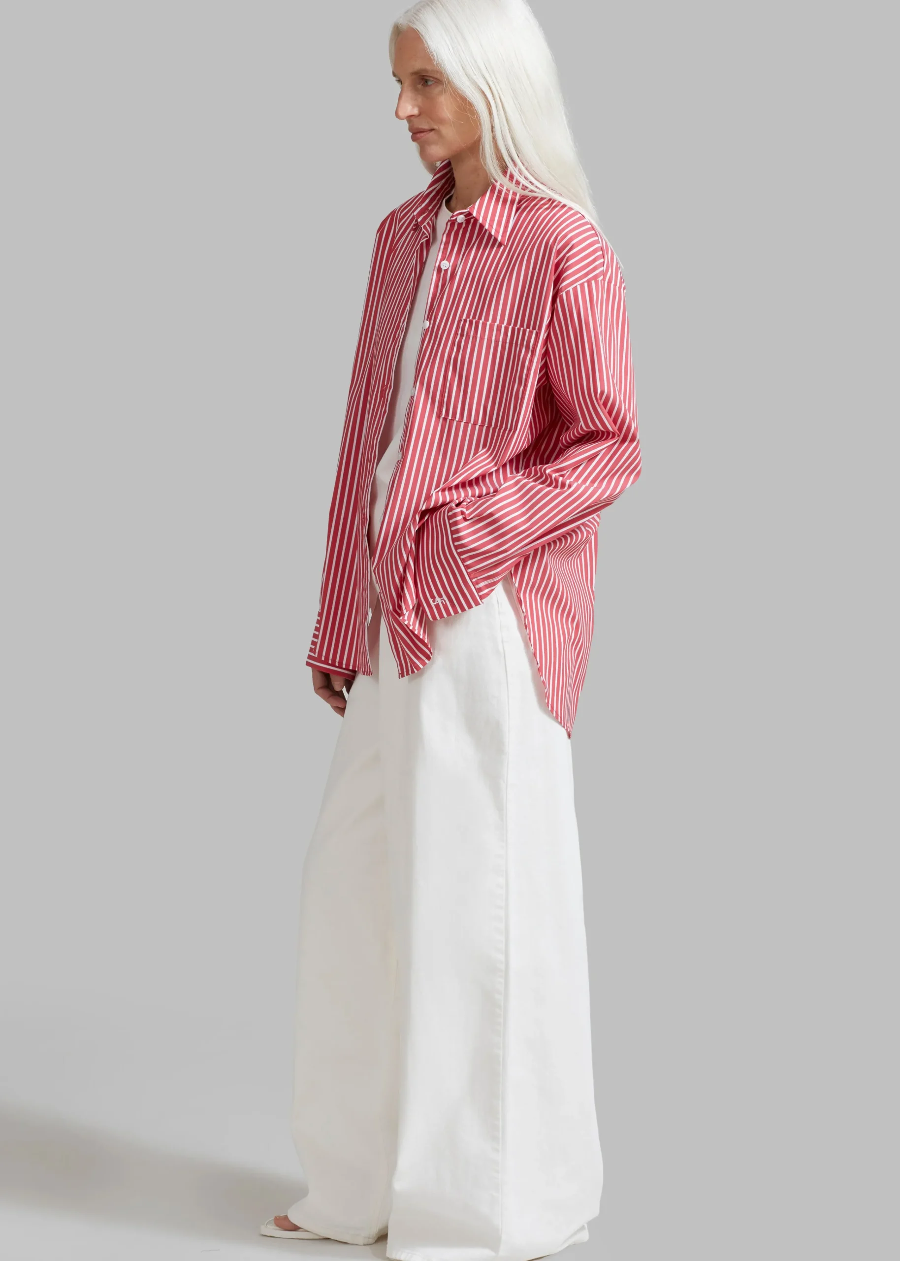The Frankie Shop Lui Thin Stripe Shirt Red Stripe Outlet