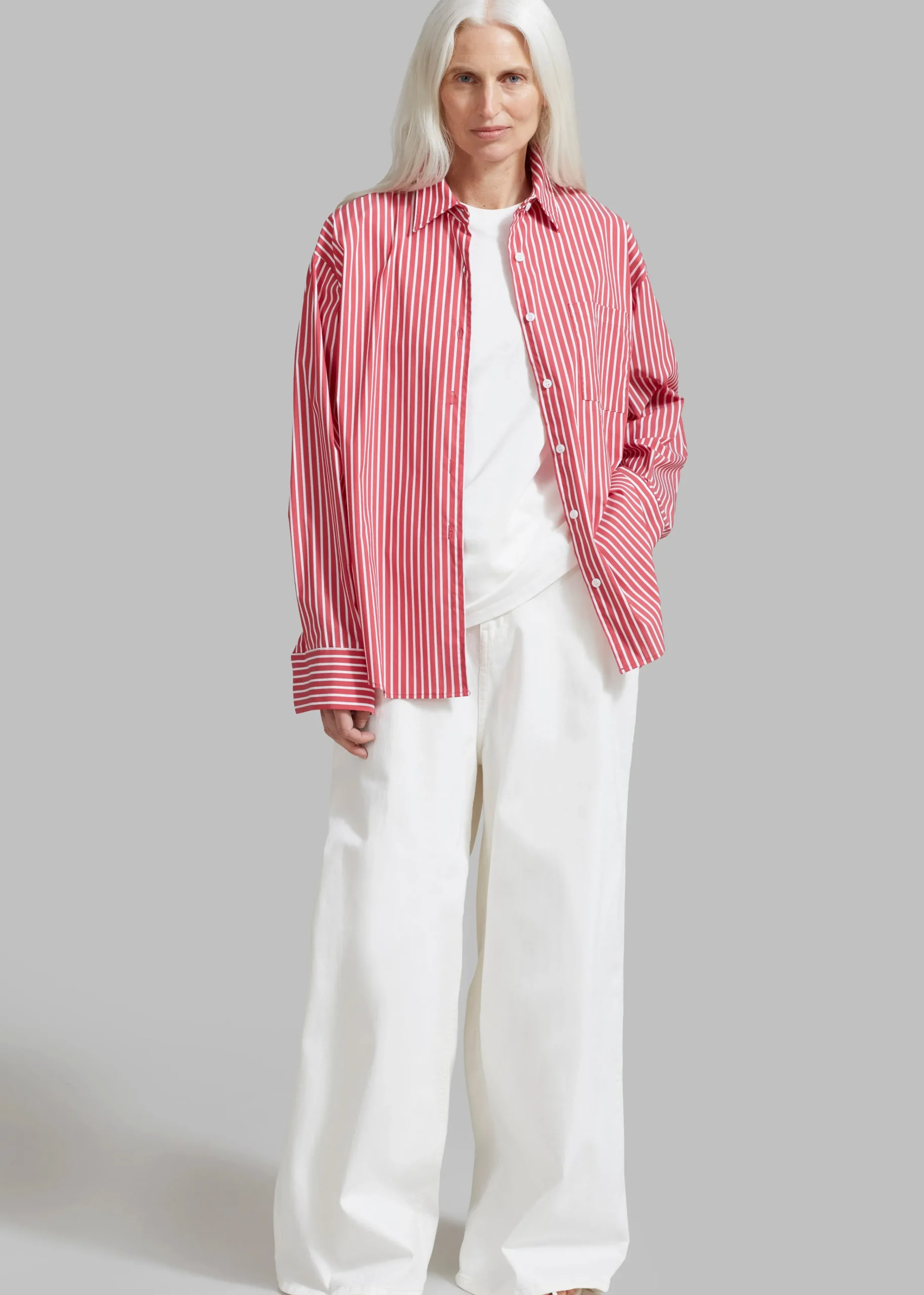 The Frankie Shop Lui Thin Stripe Shirt Red Stripe Outlet