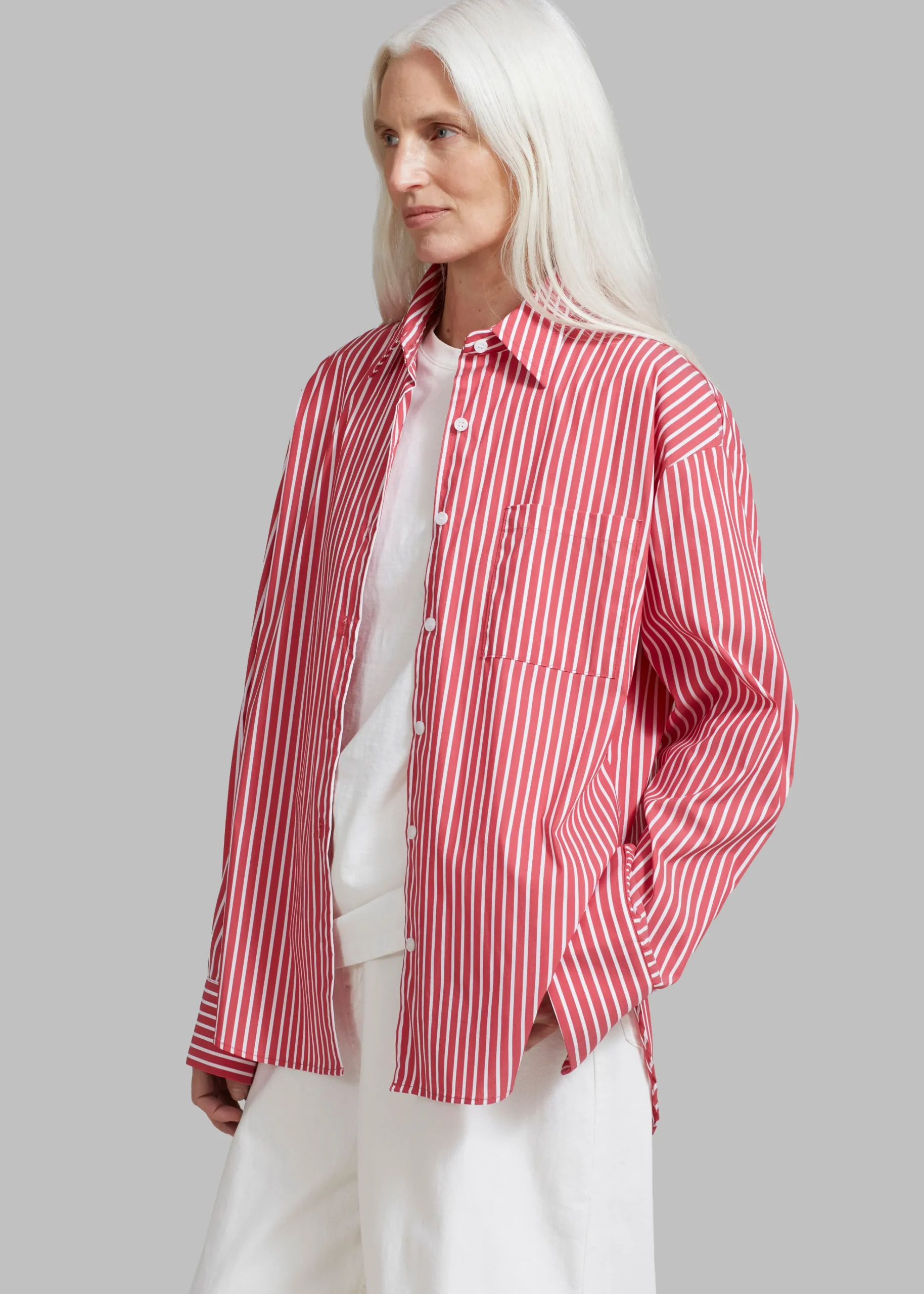 The Frankie Shop Lui Thin Stripe Shirt Red Stripe Outlet