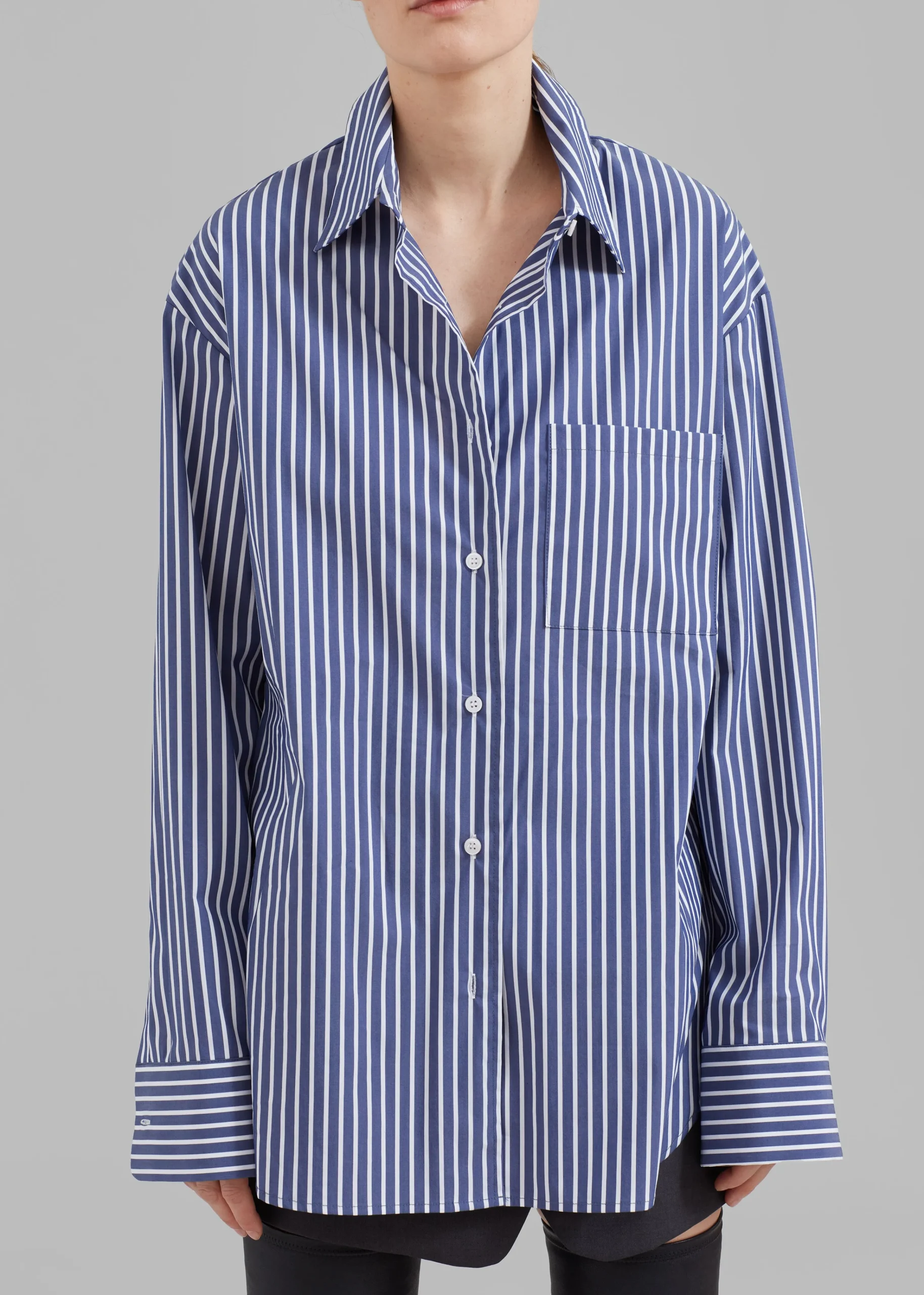The Frankie Shop Lui Thin Stripe Shirt Navy Stripe Clearance