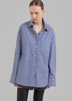 The Frankie Shop Lui Thin Stripe Shirt Navy Stripe Clearance