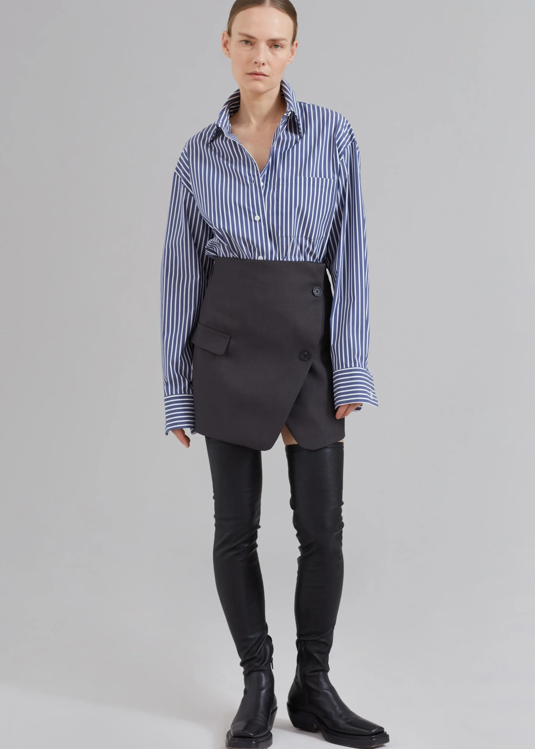 The Frankie Shop Lui Thin Stripe Shirt Navy Stripe Clearance