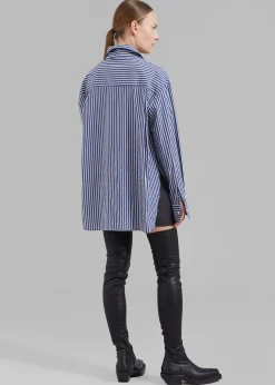 The Frankie Shop Lui Thin Stripe Shirt Navy Stripe Clearance
