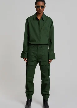 The Frankie Shop Lui Twill Overshirt Forest Green Discount