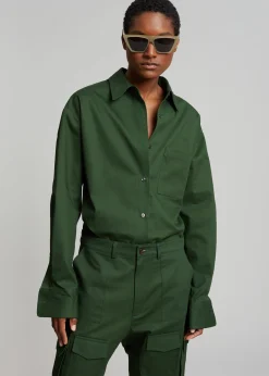 The Frankie Shop Lui Twill Overshirt Forest Green Discount