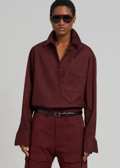 The Frankie Shop Lui Twill Overshirt Burgundy Hot