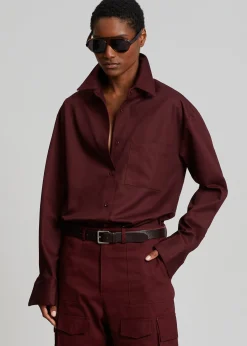 The Frankie Shop Lui Twill Overshirt Burgundy Hot