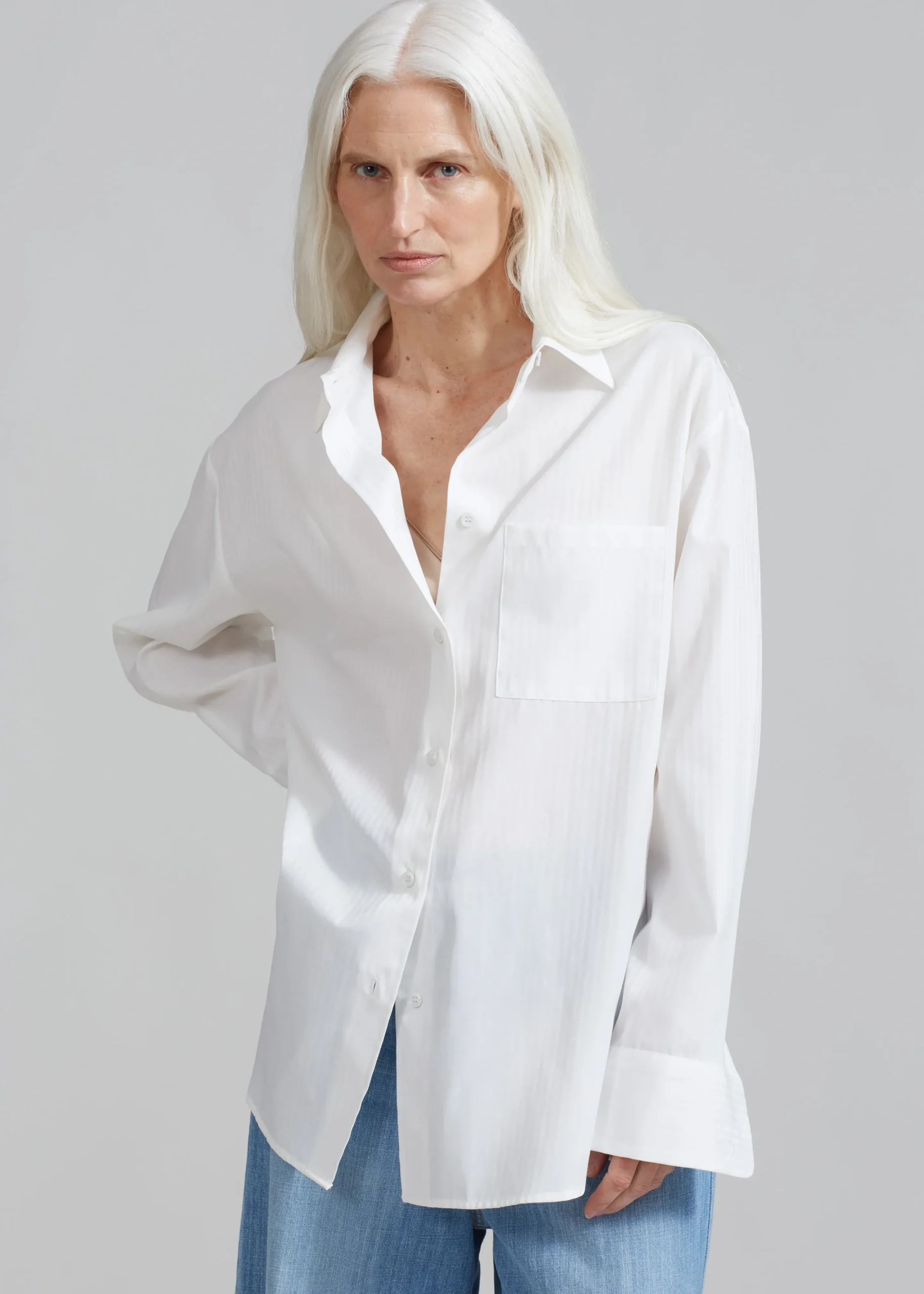 The Frankie Shop Lui White Shirt White Stripe New