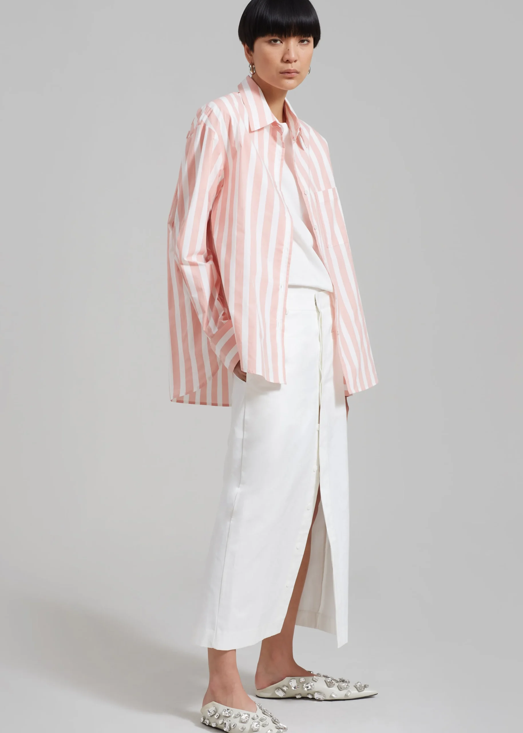 The Frankie Shop Lui Wide Stripes Shirt Pink Online