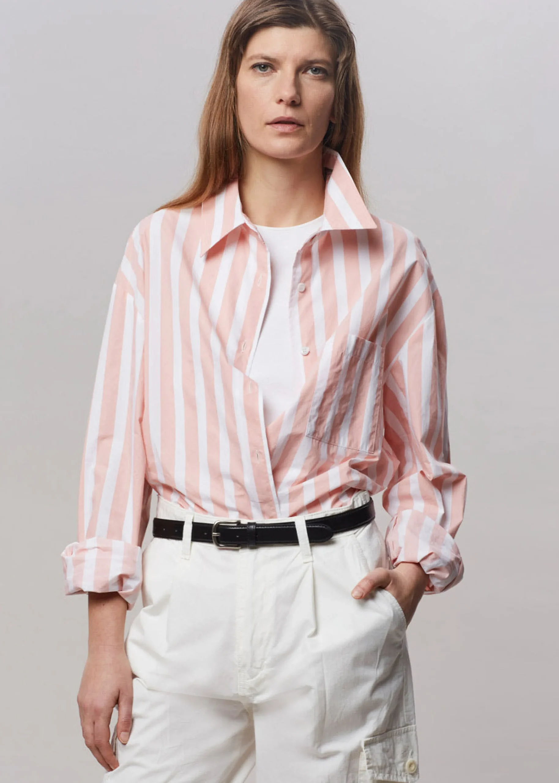 The Frankie Shop Lui Wide Stripes Shirt Pink Online