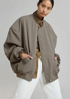 The Frankie Shop Lumi Bomber Jacket Dark Olive Clearance