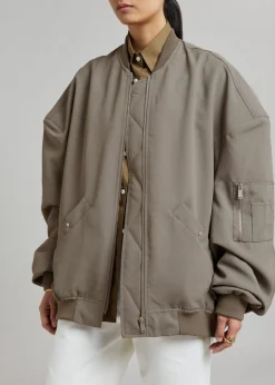 The Frankie Shop Lumi Bomber Jacket Dark Olive Clearance