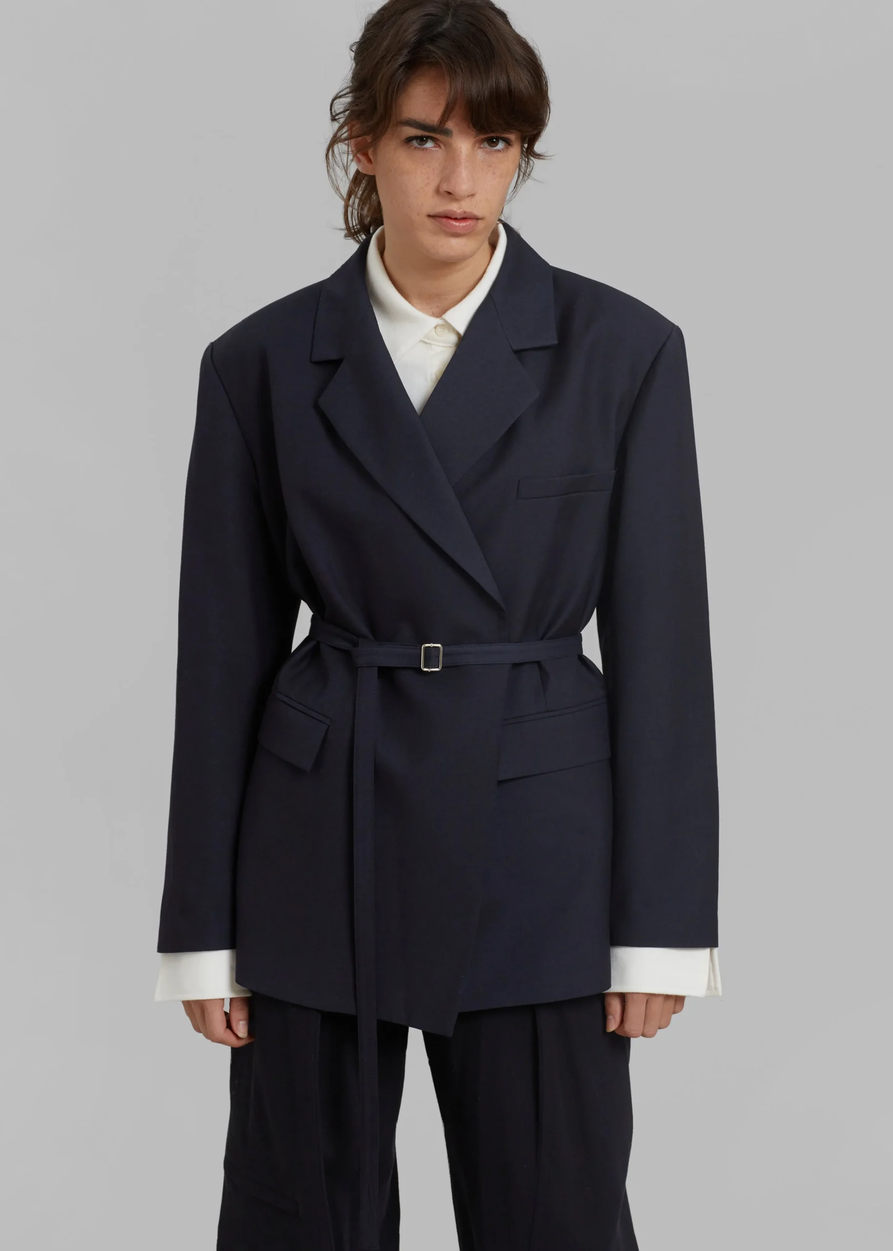 The Frankie Shop Lunat Belted Blazer Dark Navy Online