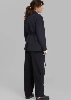 The Frankie Shop Lunat Belted Blazer Dark Navy Online