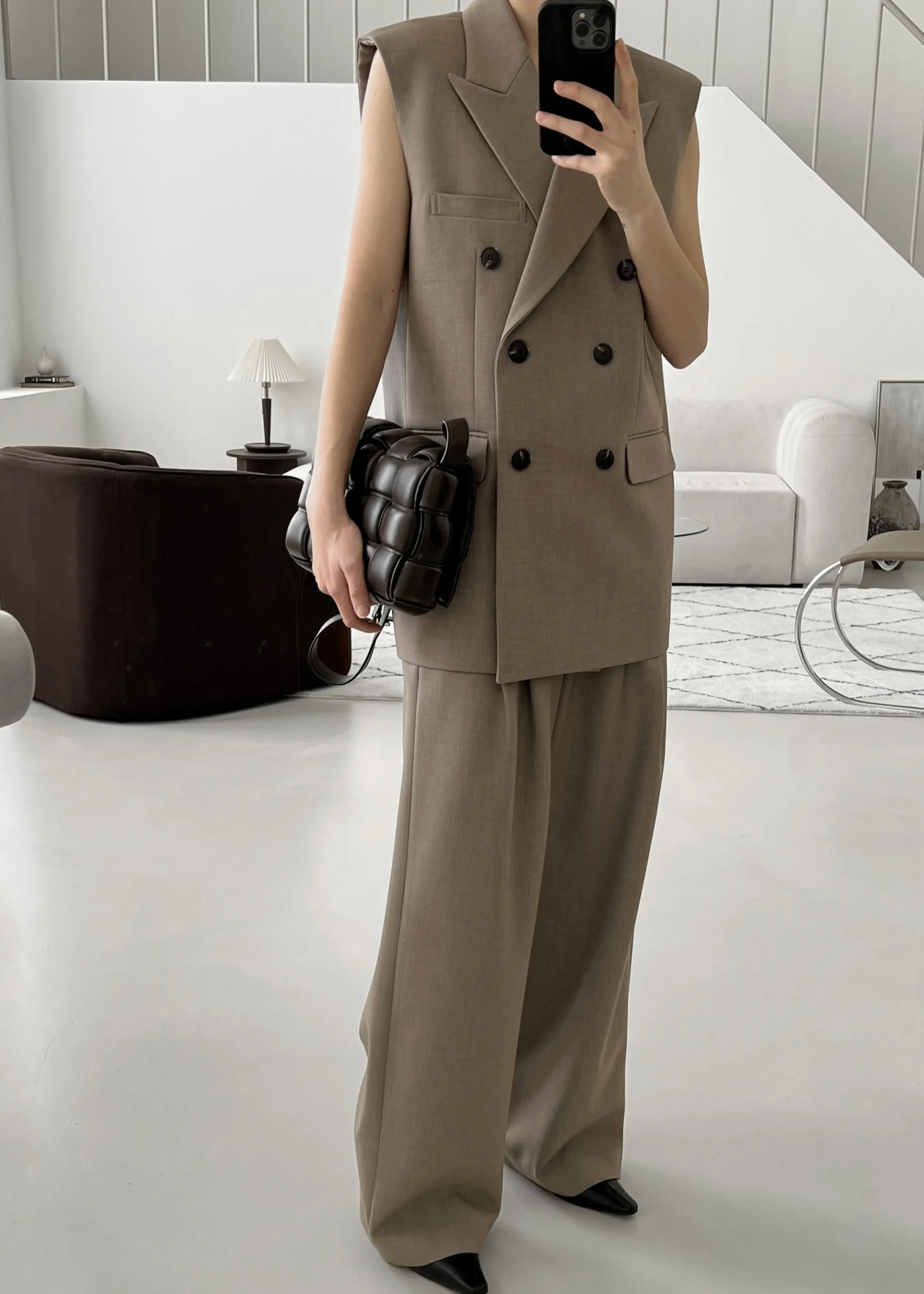 The Frankie Shop Luxor Double Breasted Vest Taupe Hot