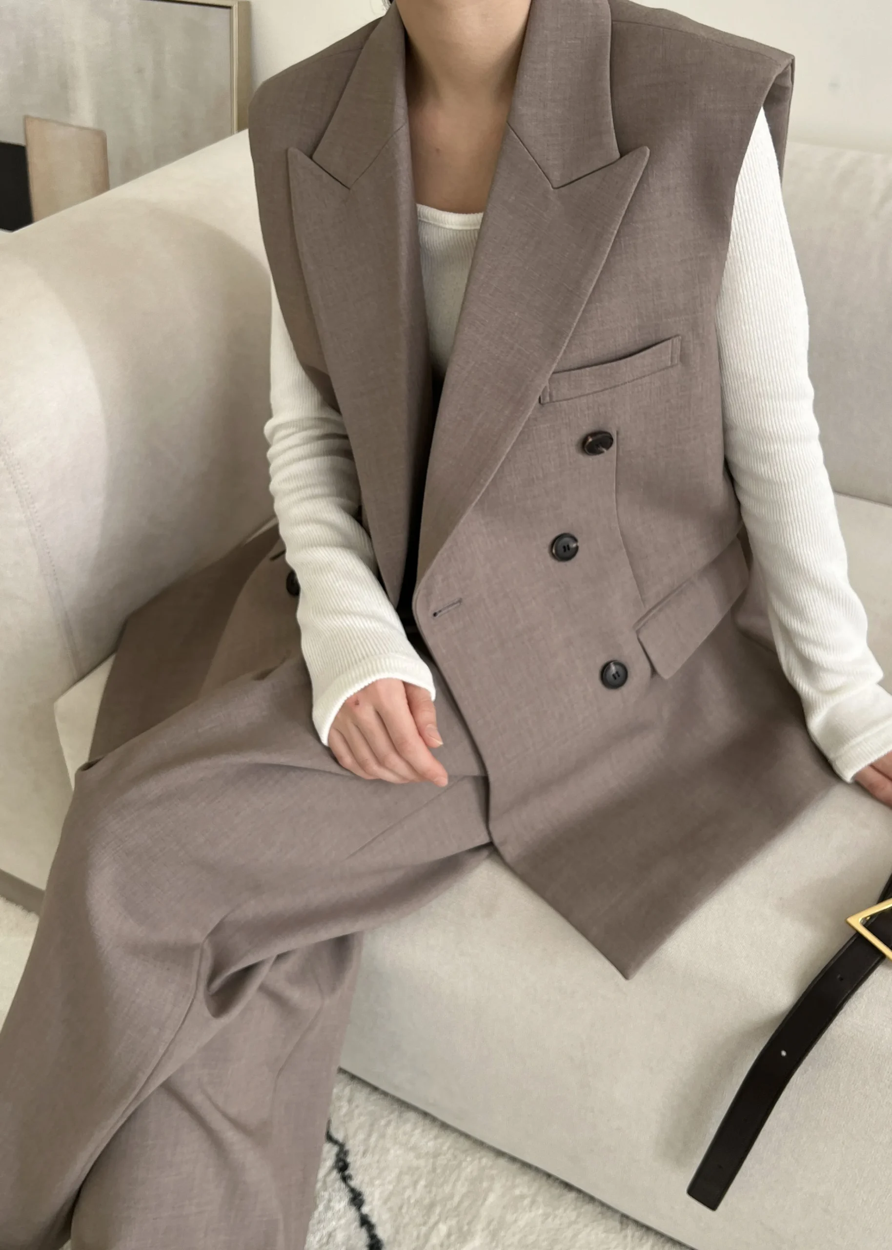 The Frankie Shop Luxor Double Breasted Vest Taupe Hot