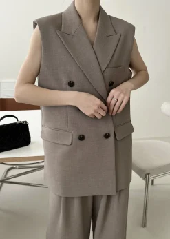 The Frankie Shop Luxor Double Breasted Vest Taupe Hot