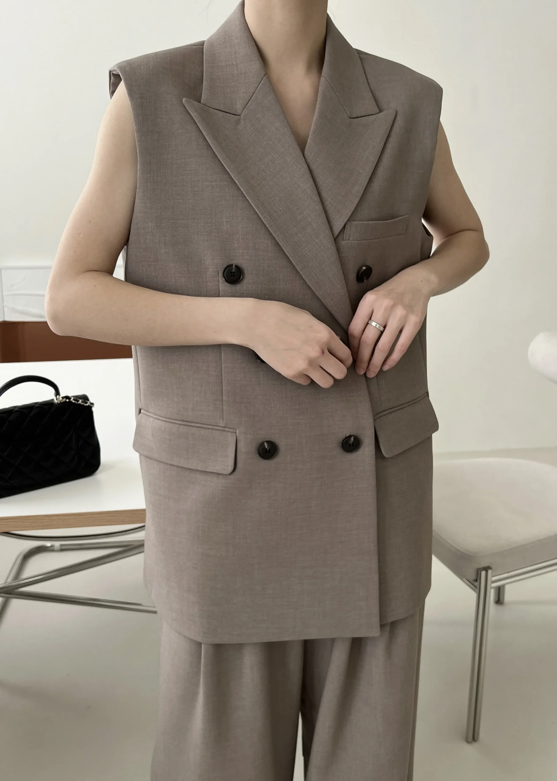 The Frankie Shop Luxor Double Breasted Vest Taupe Hot