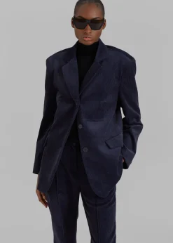 The Frankie Shop Lydian Corduroy Blazer Navy