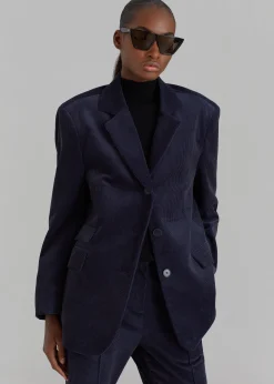 The Frankie Shop Lydian Corduroy Blazer Navy