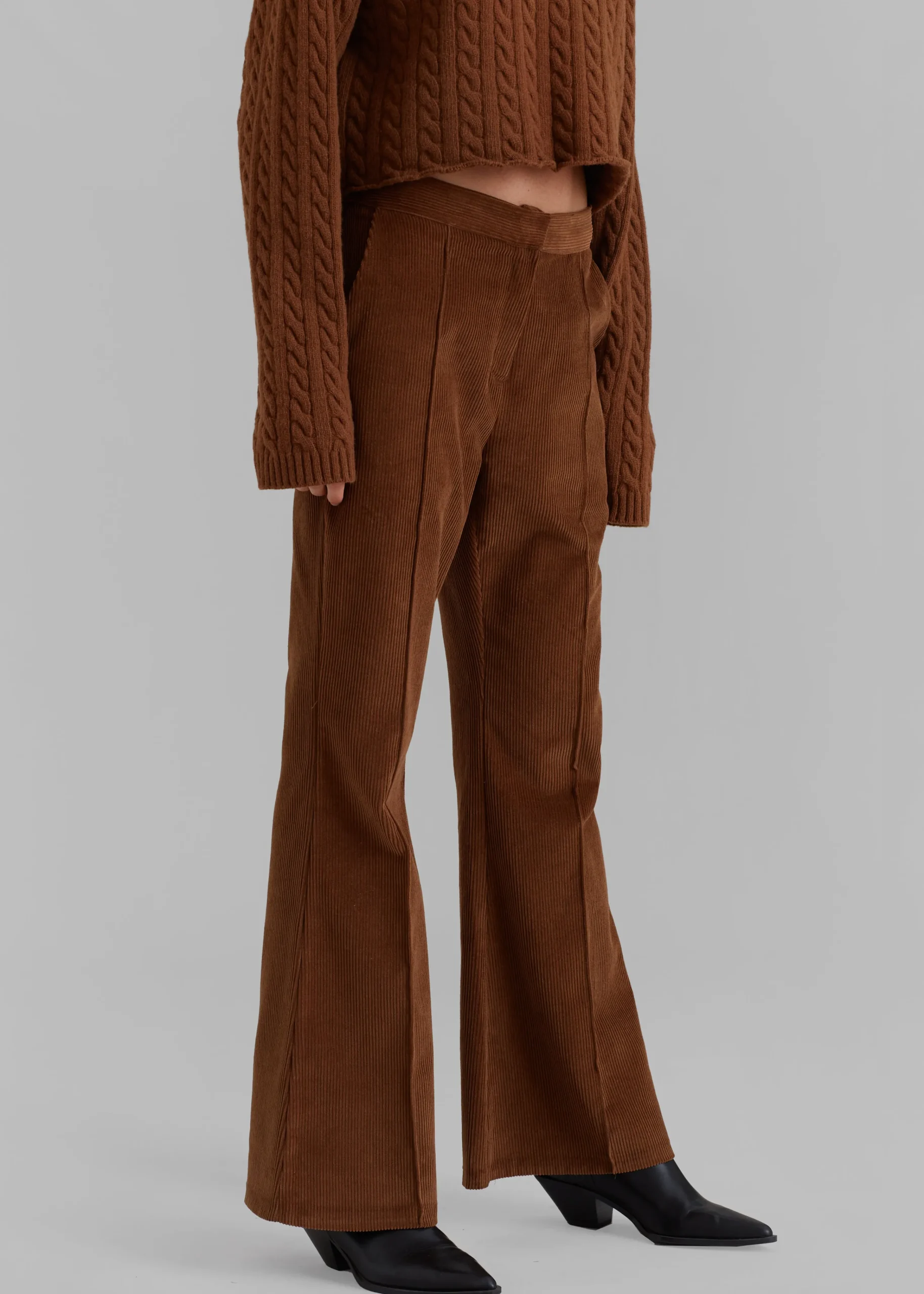 The Frankie Shop Lydian Corduroy Flare Pants Brown New