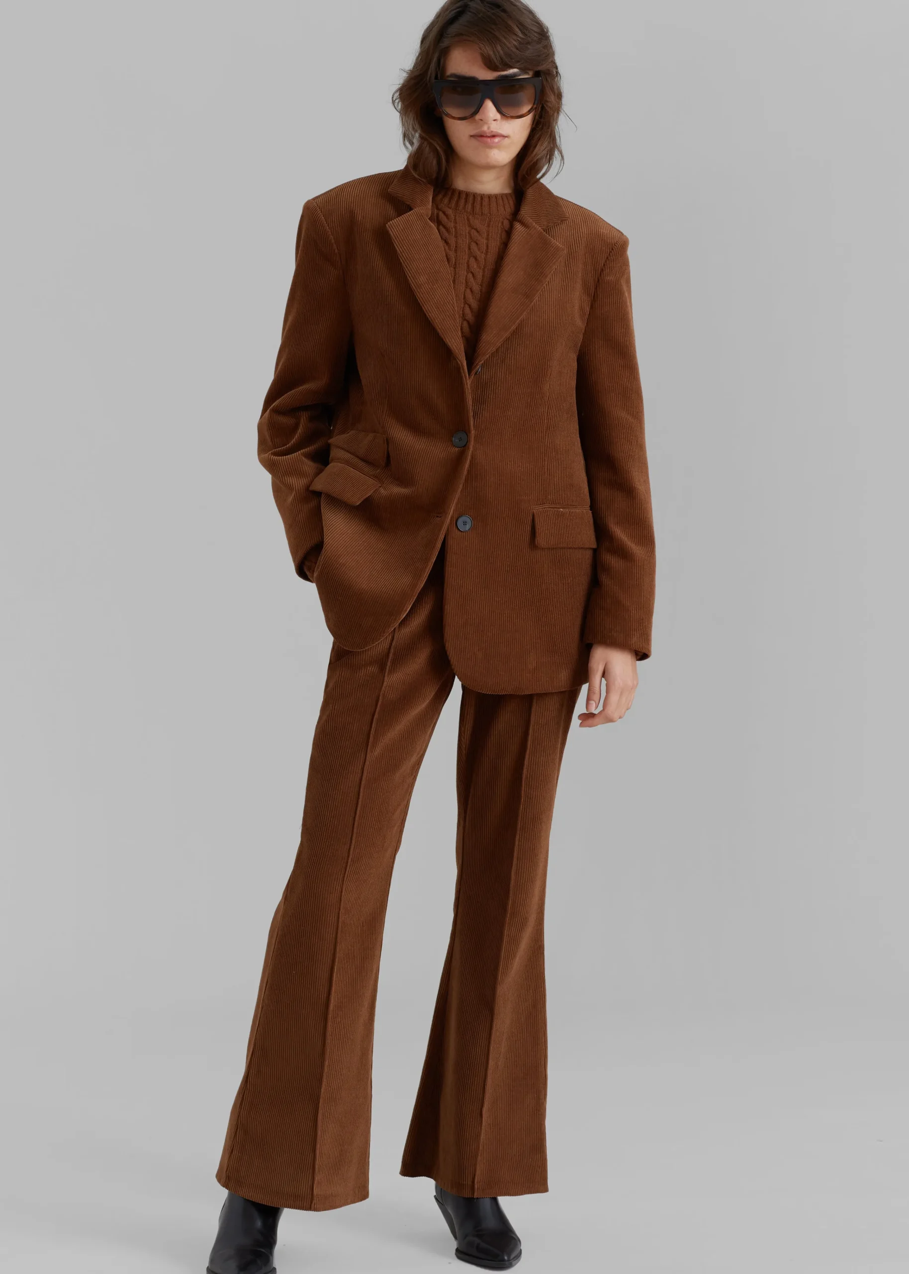 The Frankie Shop Lydian Corduroy Flare Pants Brown New