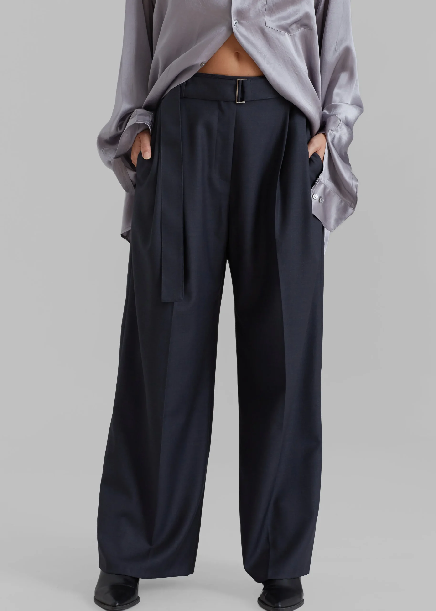 The Frankie Shop Lyxe Belted Pants Charcoal Clearance