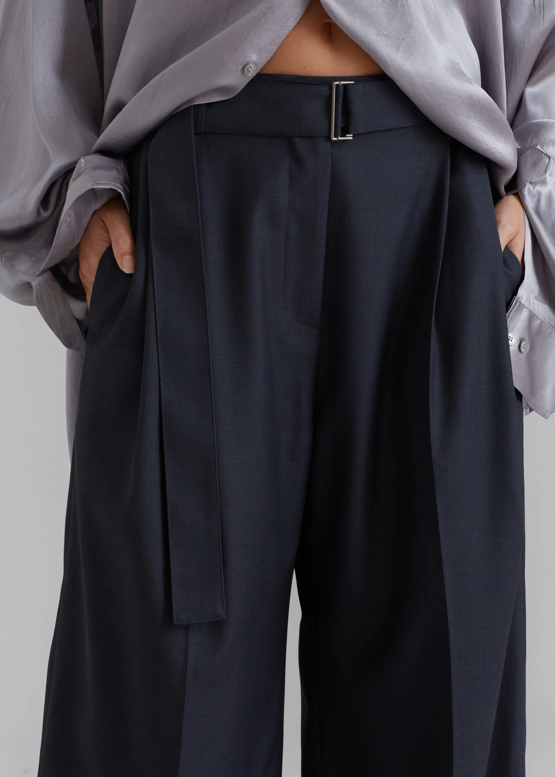 The Frankie Shop Lyxe Belted Pants Charcoal Clearance