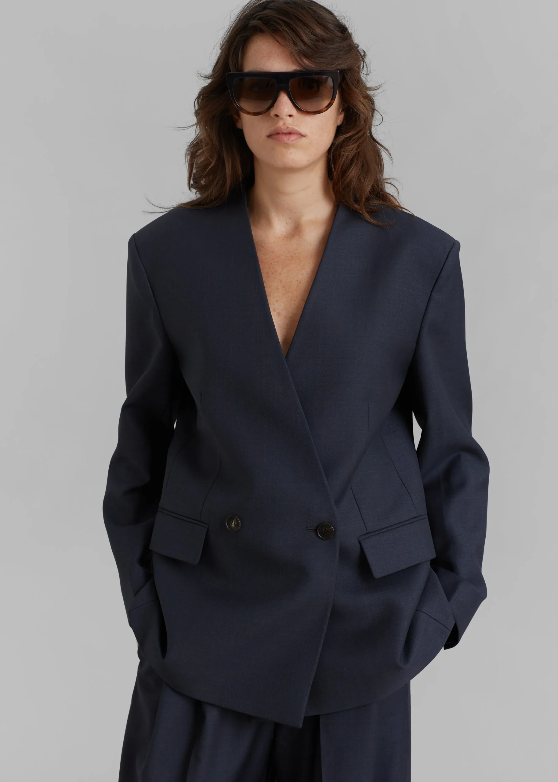 The Frankie Shop Lyxe Collarless Blazer Charcoal Discount