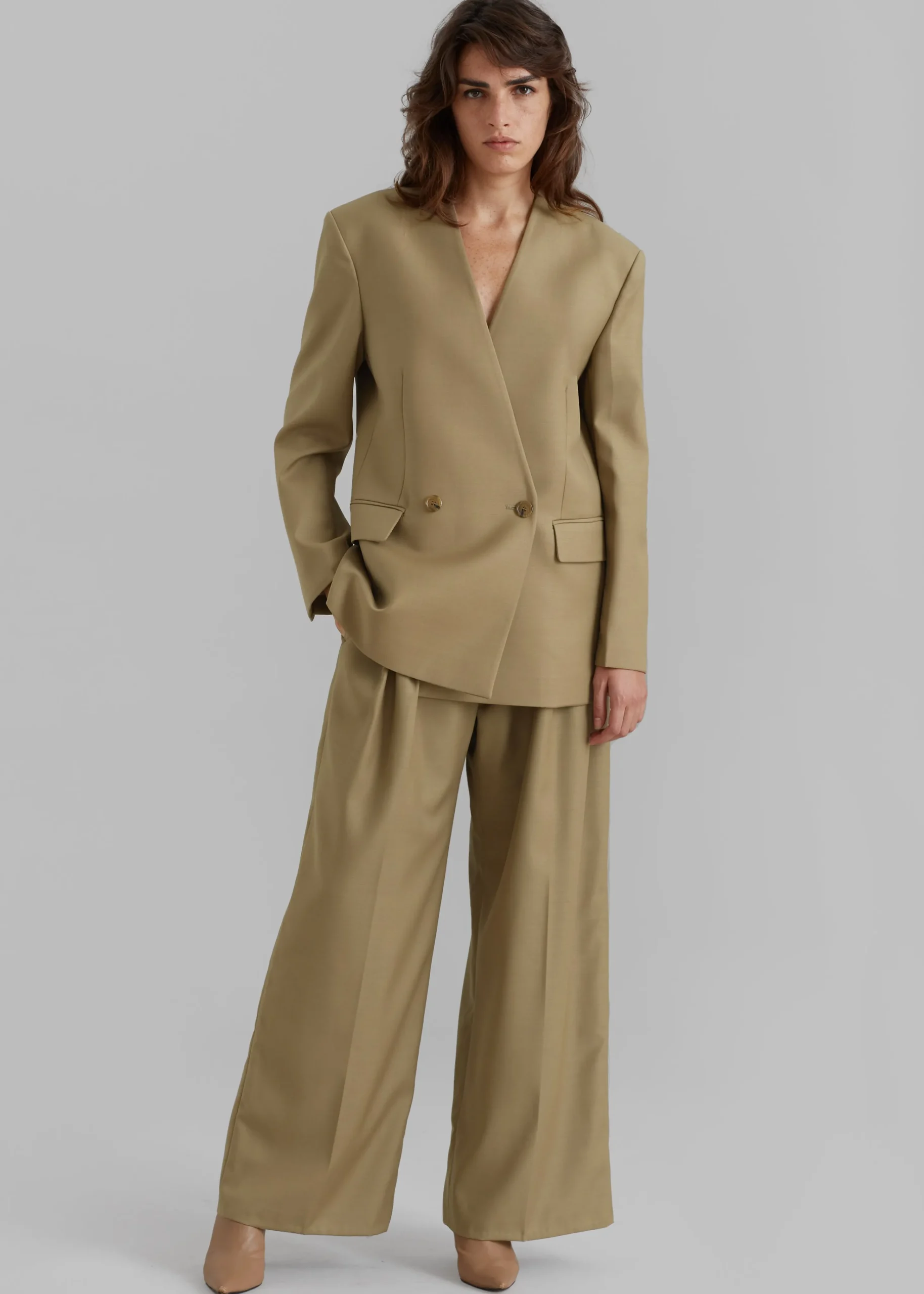 The Frankie Shop Lyxe Collarless Blazer Taupe Outlet
