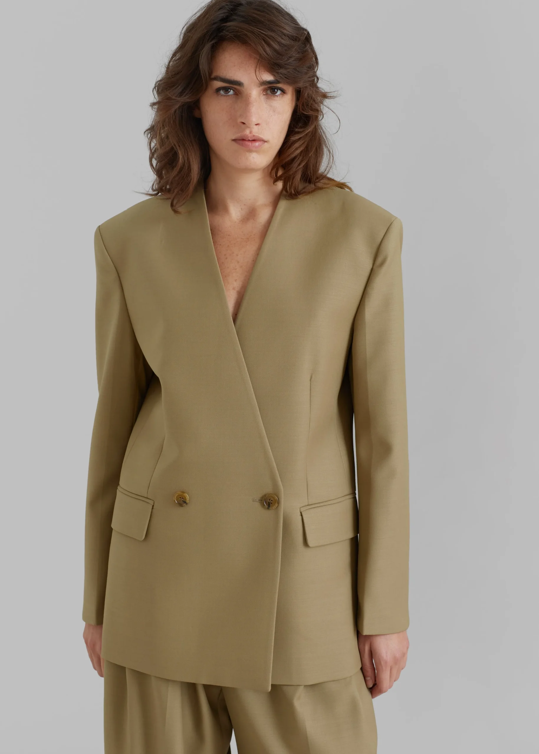 The Frankie Shop Lyxe Collarless Blazer Taupe Outlet