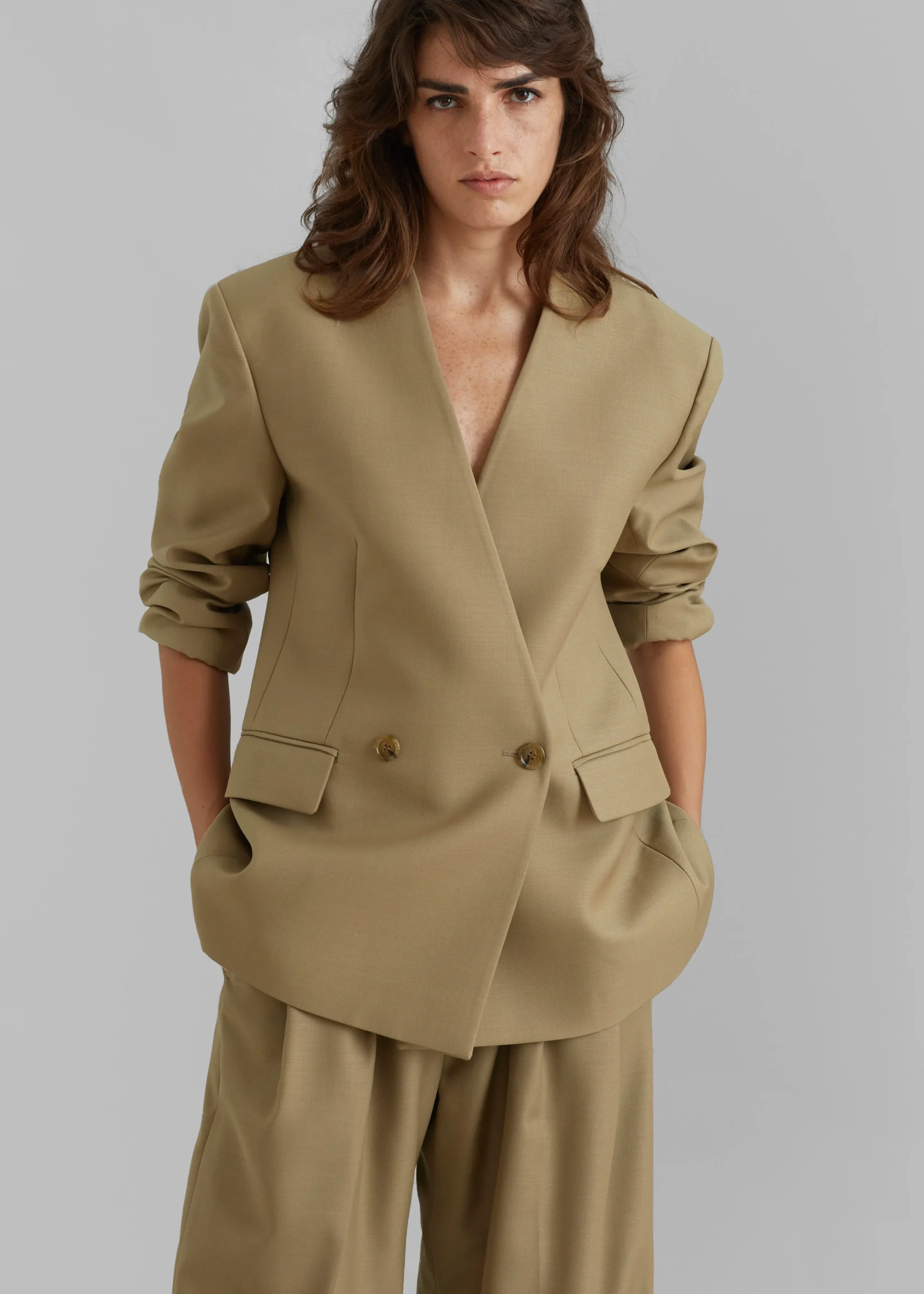 The Frankie Shop Lyxe Collarless Blazer Taupe Outlet