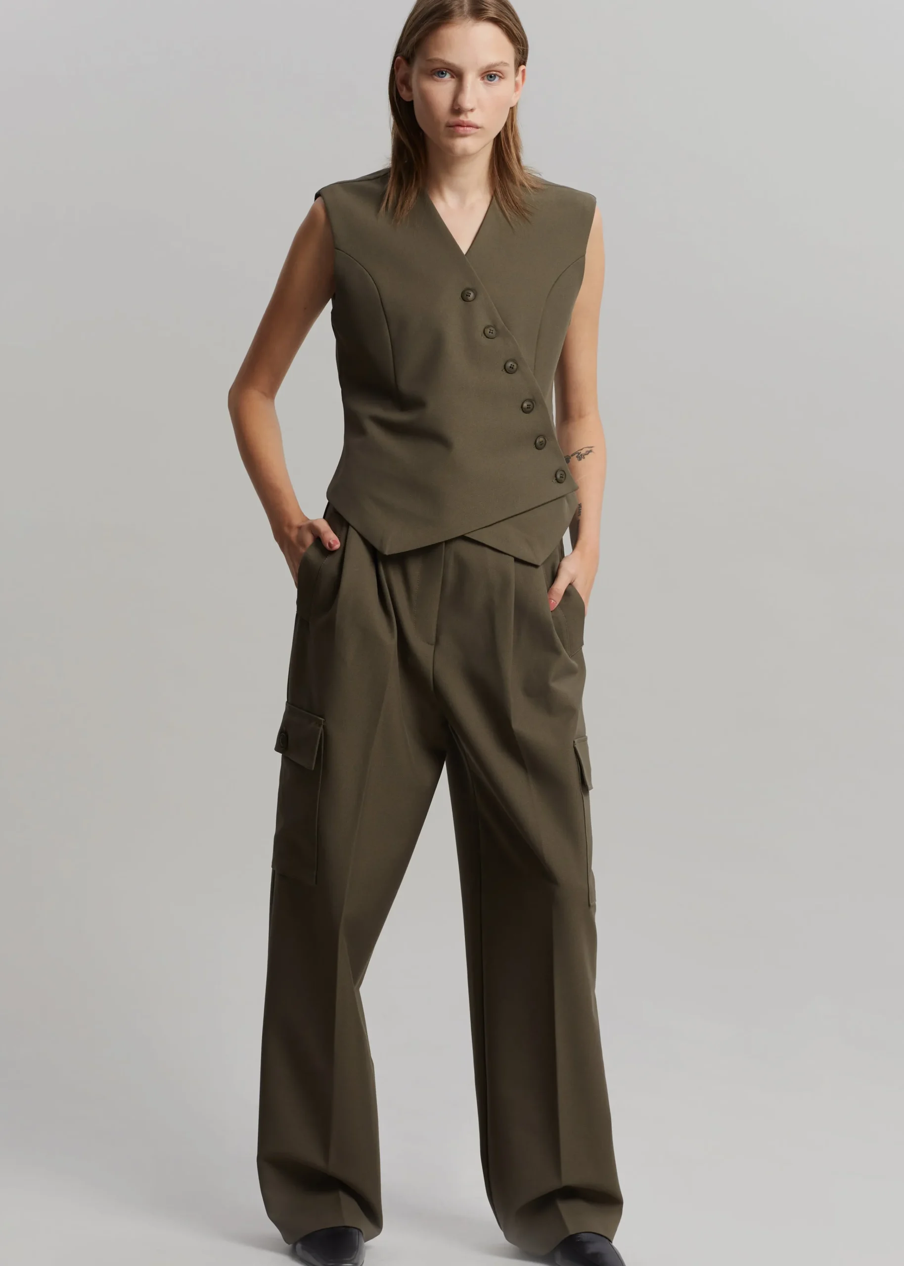 The Frankie Shop Maesa Cross Vest Olive Discount