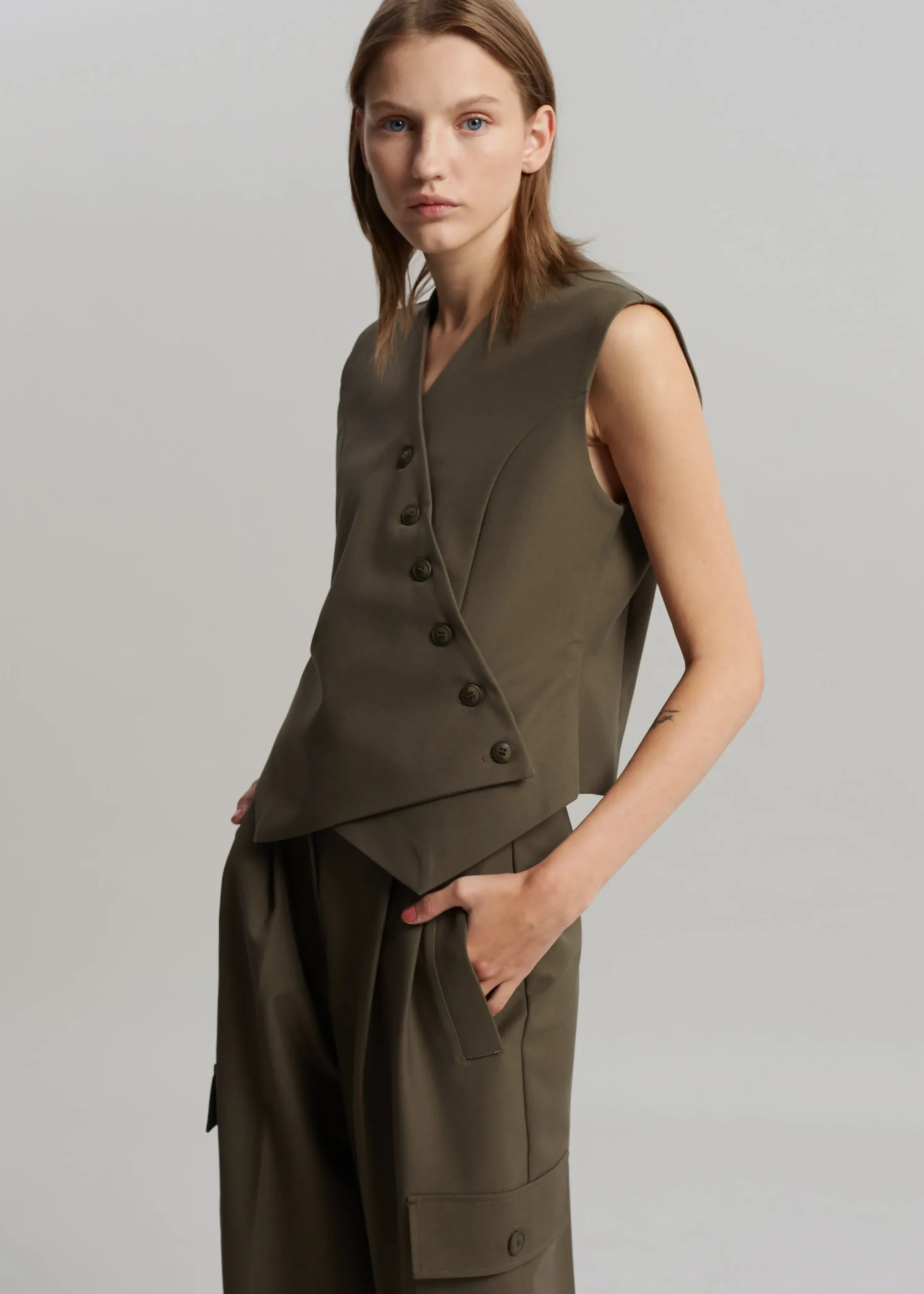 The Frankie Shop Maesa Cross Vest Olive Discount