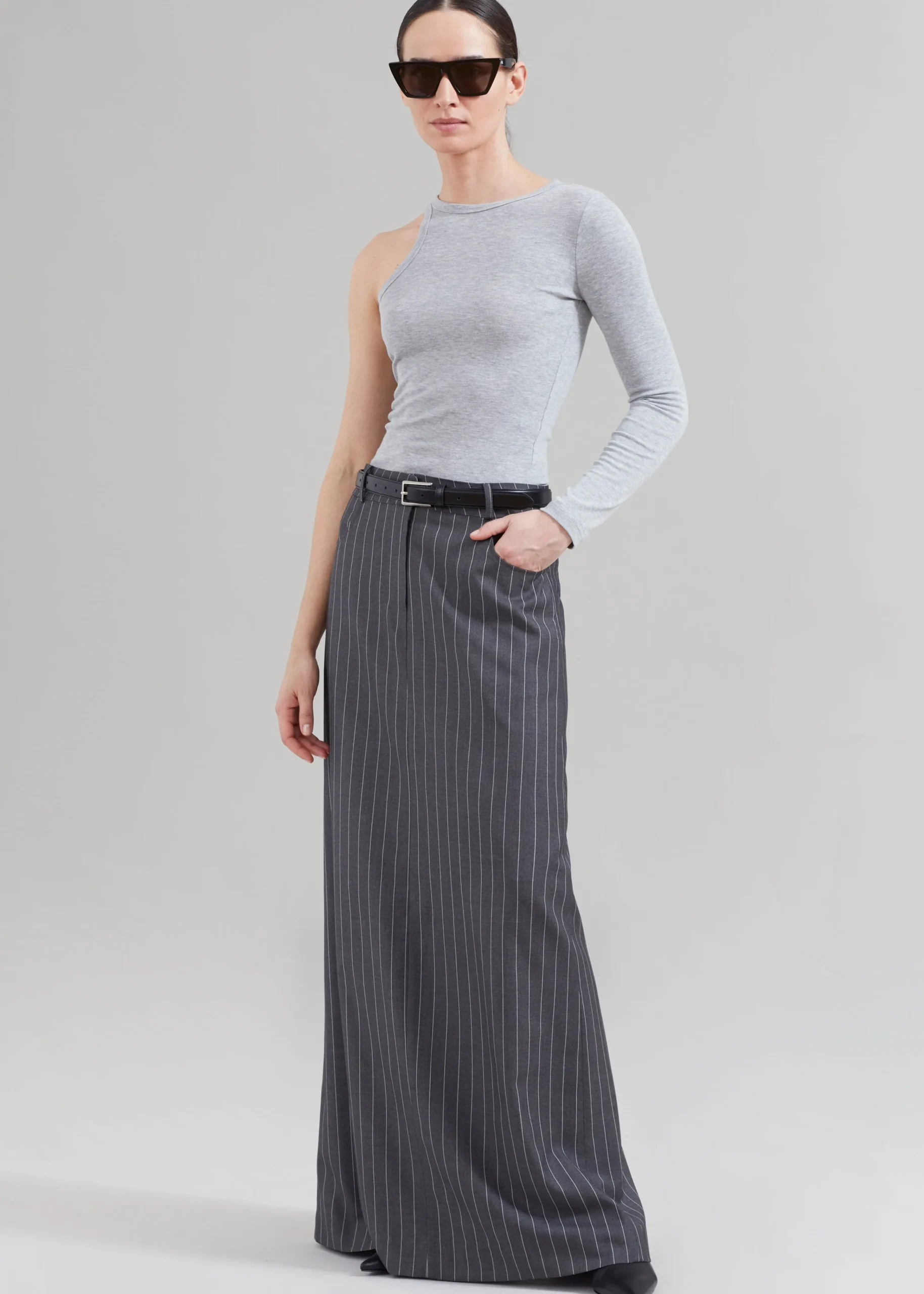 The Frankie Shop Malvo Long Pencil Skirt Grey Pinstripe Outlet