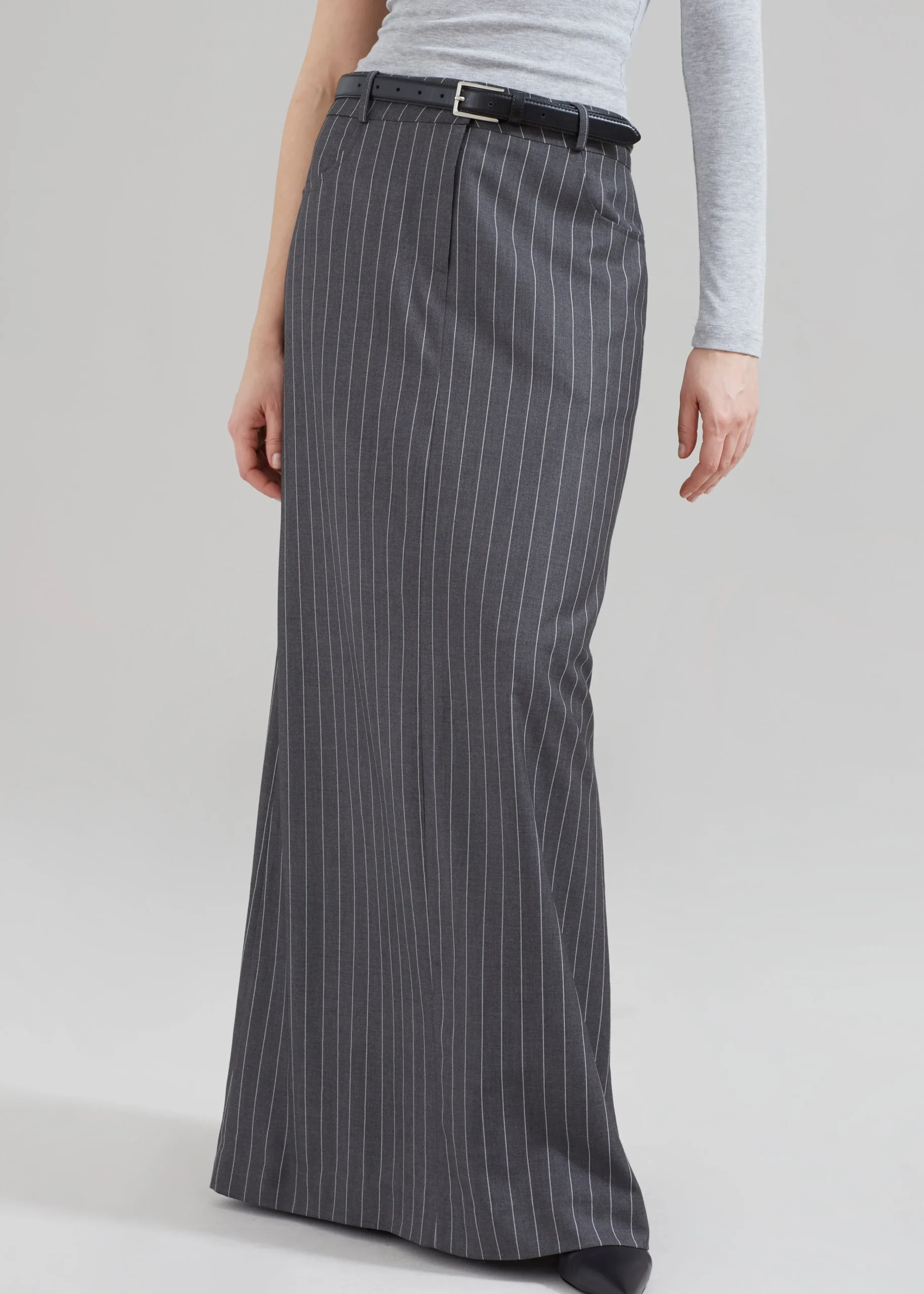 The Frankie Shop Malvo Long Pencil Skirt Grey Pinstripe Outlet