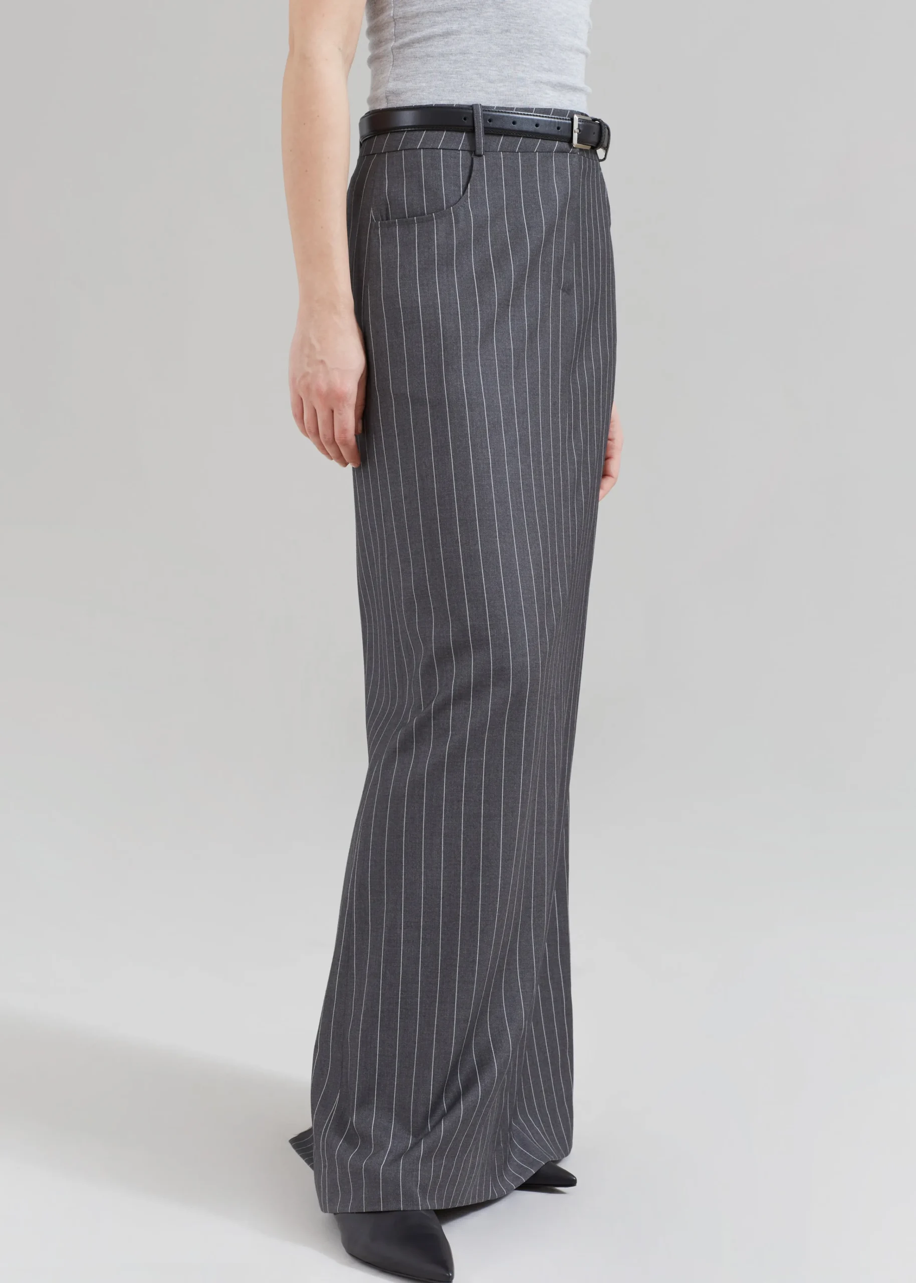 The Frankie Shop Malvo Long Pencil Skirt Grey Pinstripe Outlet