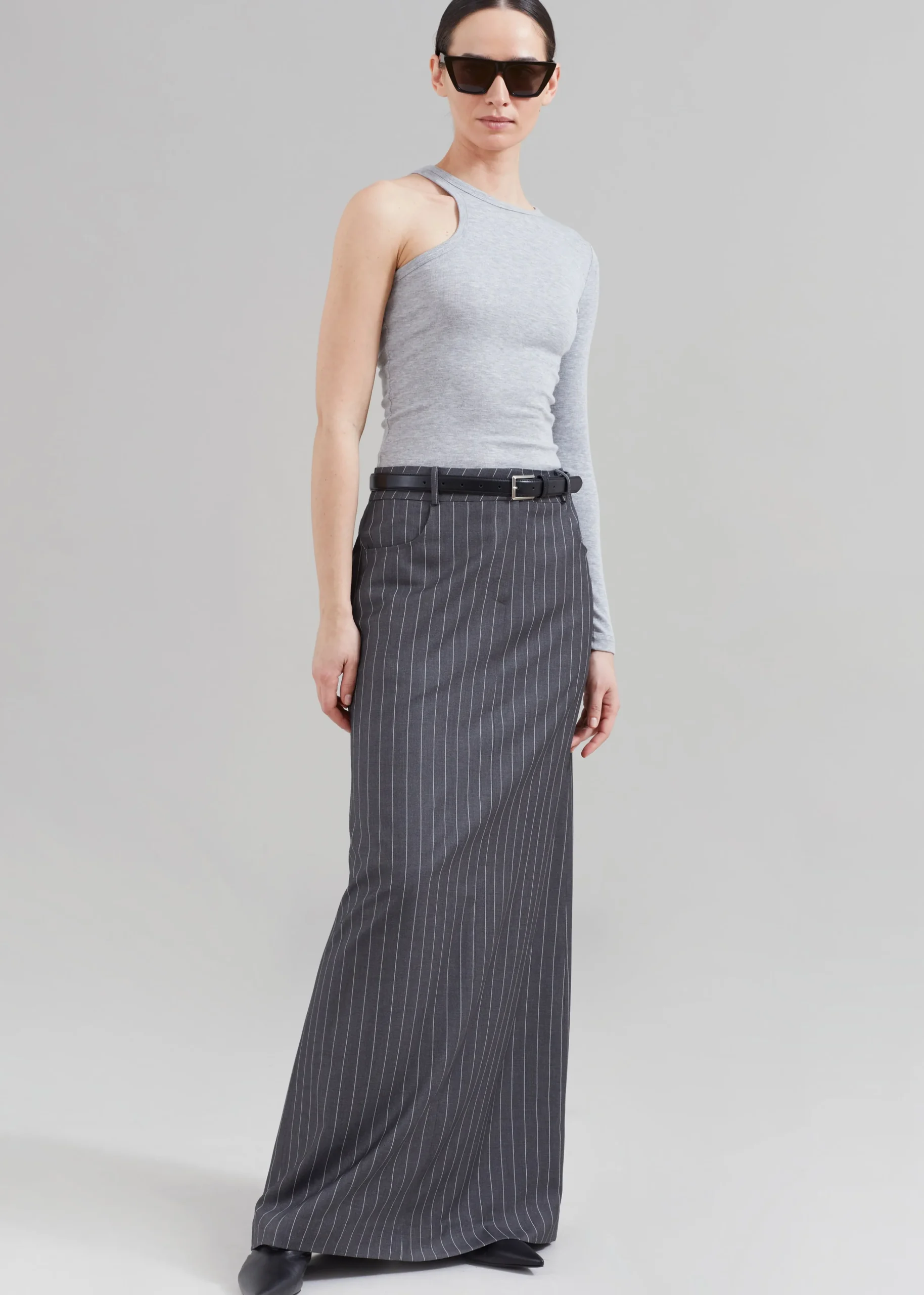 The Frankie Shop Malvo Long Pencil Skirt Grey Pinstripe Outlet