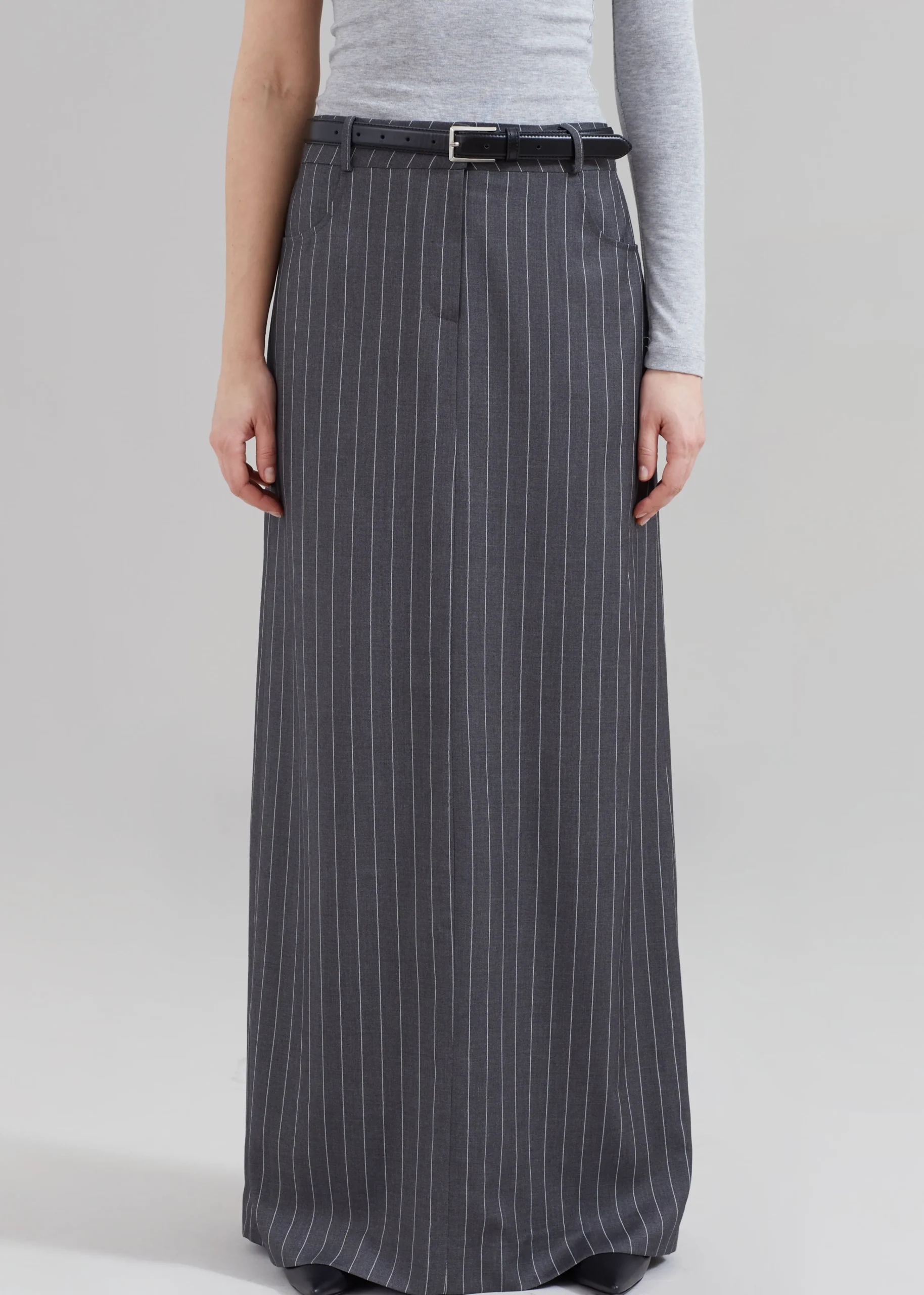 The Frankie Shop Malvo Long Pencil Skirt Grey Pinstripe Outlet